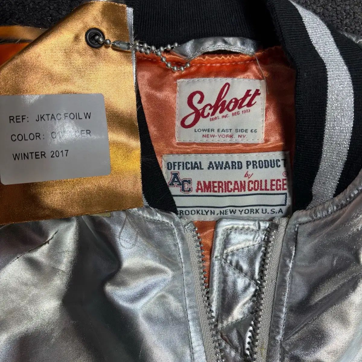 90s ショート デッドストック 光沢 シルバー MA-1 フライト ジャケット