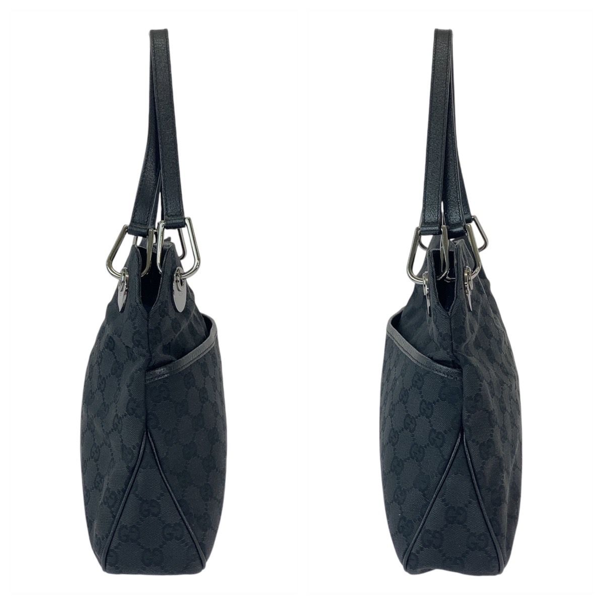 美品 GUCCI グッチ ブラック 黒 シルバー金具 GGキャンバス/レザー