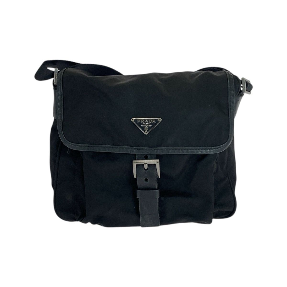 PRADA プラダ テスート 三角ロゴプレート ブラック 黒 シルバー金具