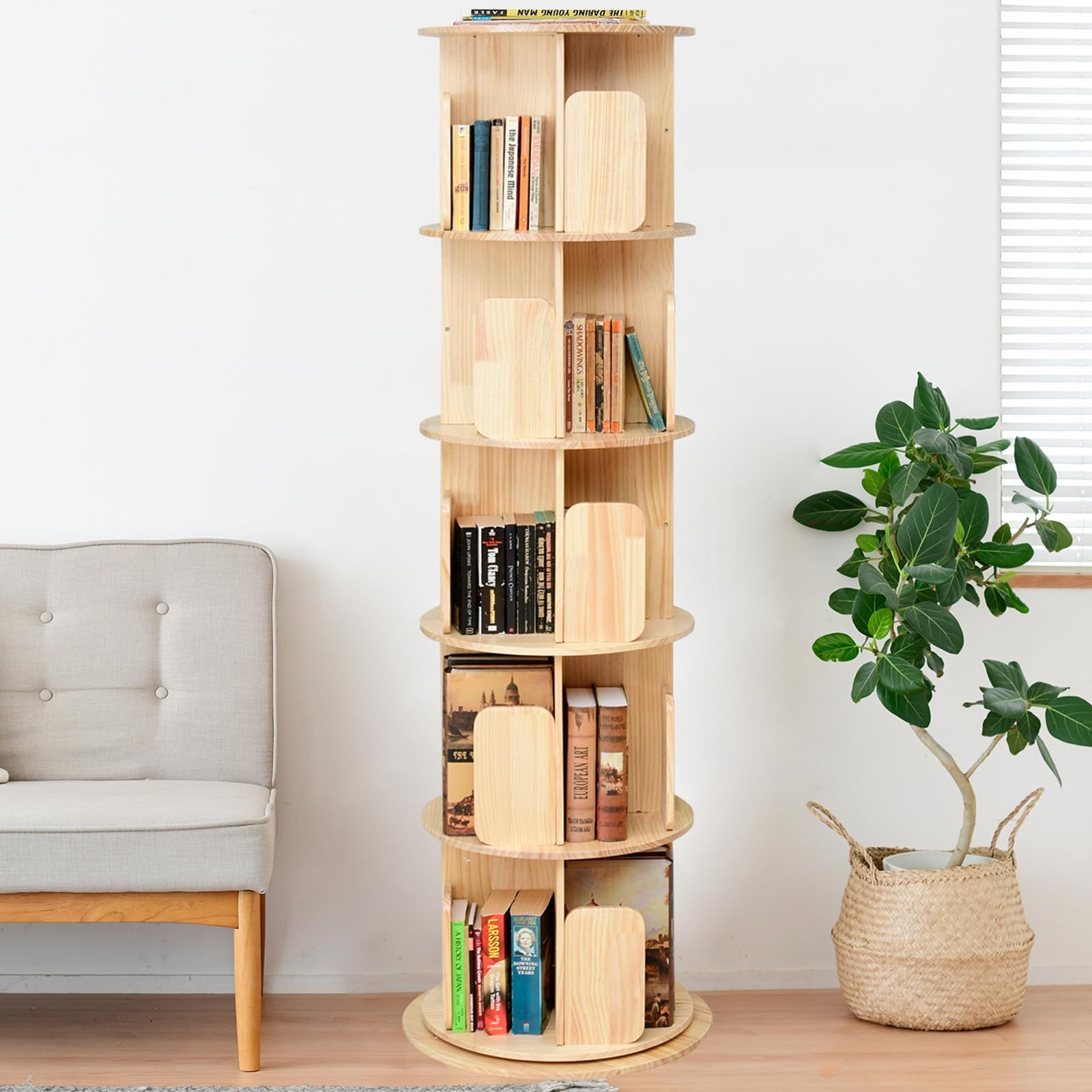 在庫処分】回転式本棚 絵本棚 本棚 (天板に物が置ける/A4が入る高さ