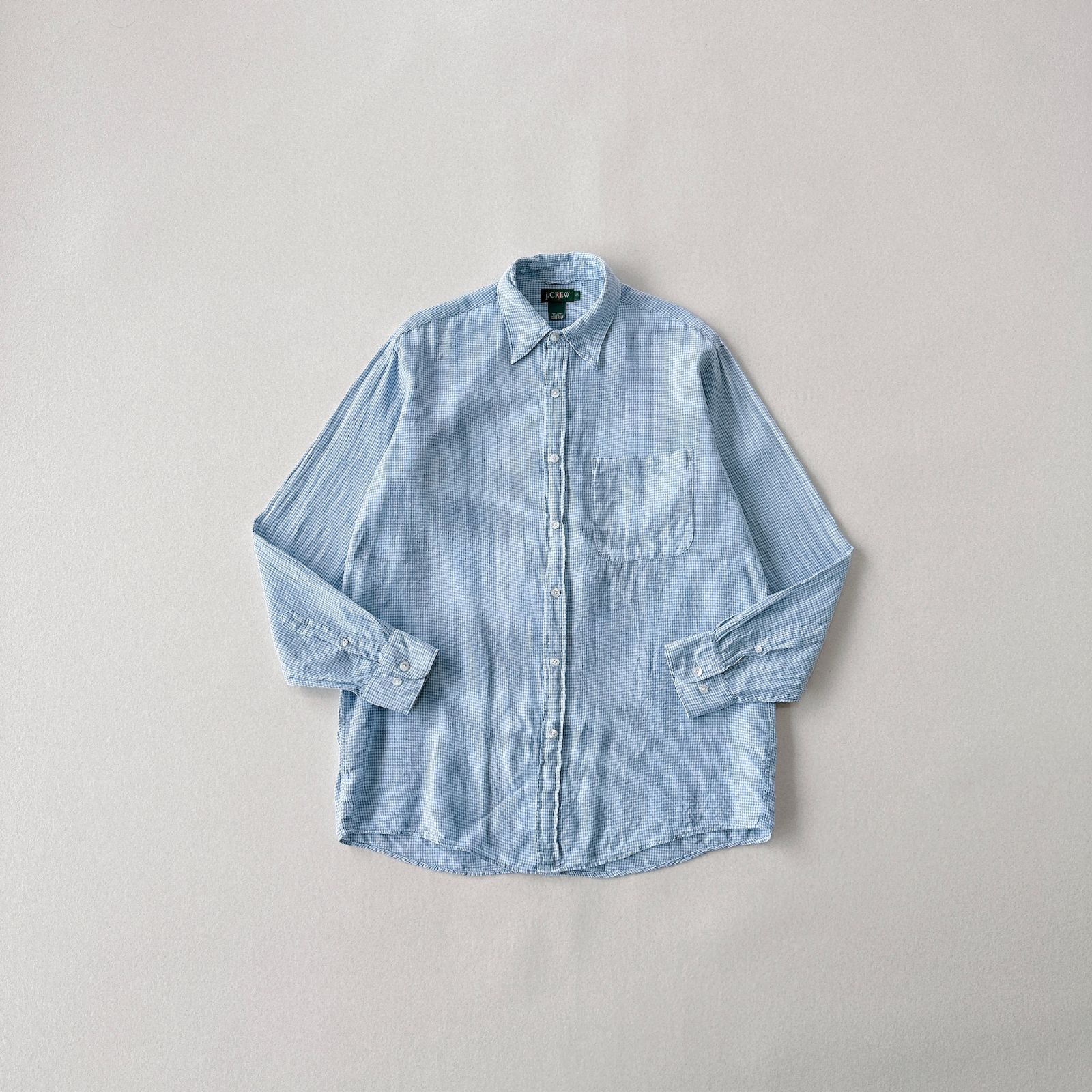 90s 巨人タグ】J.CREW リネン100% ギンガムチェックシャツ 香港製 S