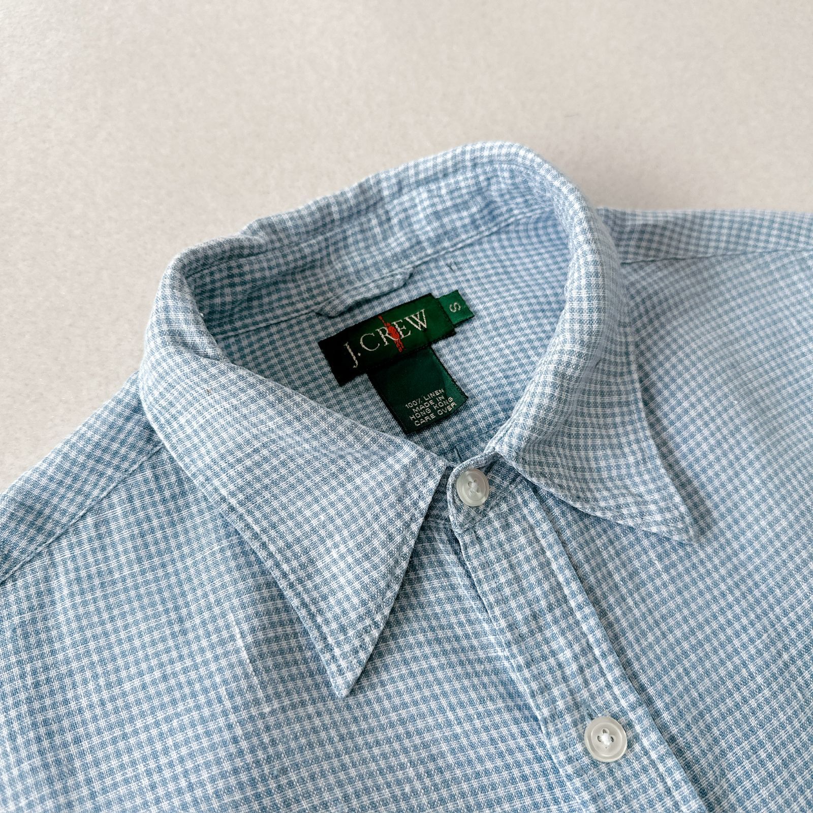 90s 巨人タグ】J.CREW リネン100% ギンガムチェックシャツ 香港製 S
