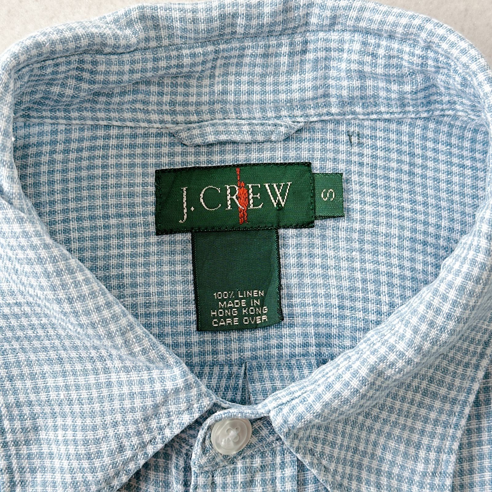 90s 巨人タグ】J.CREW リネン100% ギンガムチェックシャツ 香港製 S