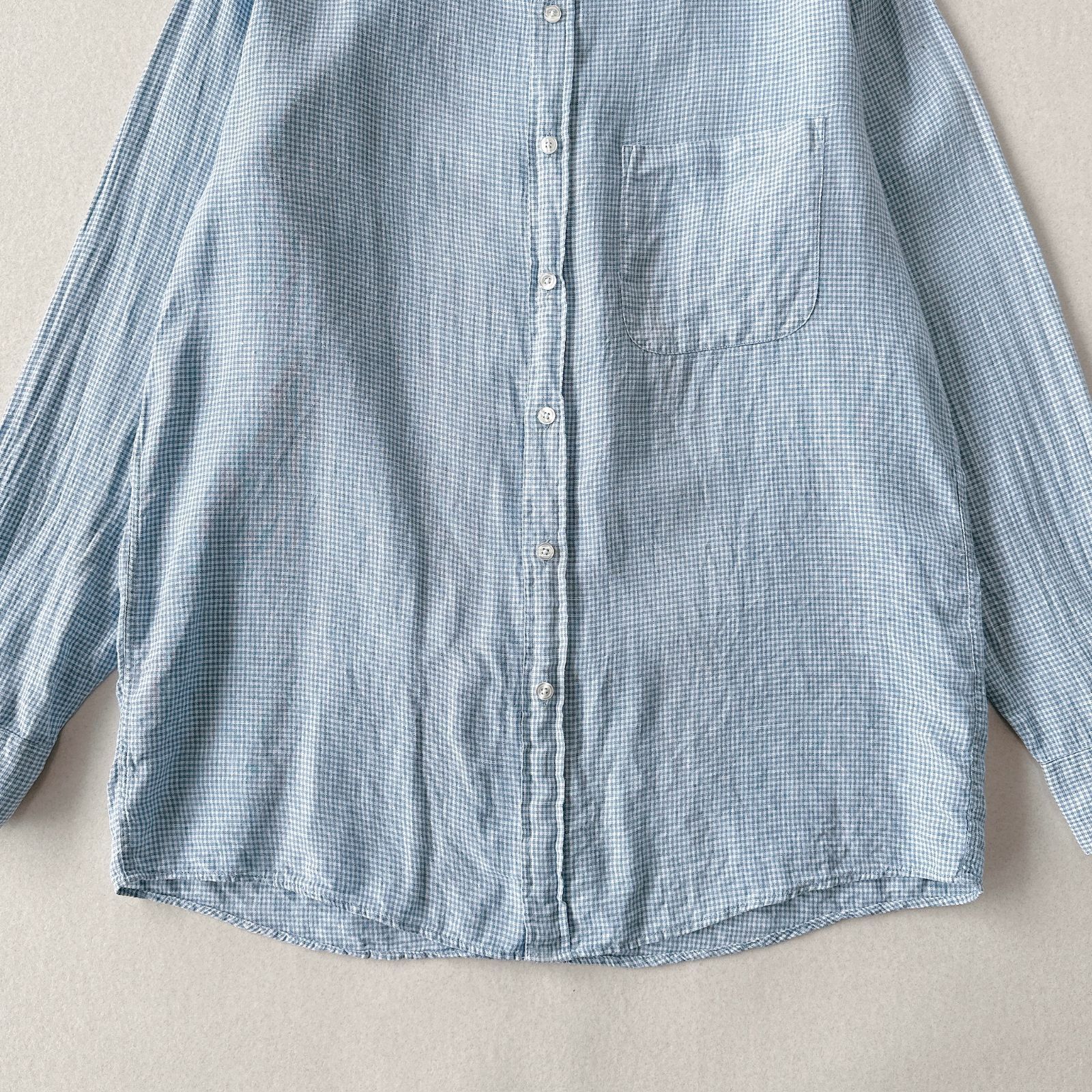 90s 巨人タグ】J.CREW リネン100% ギンガムチェックシャツ 香港製 S