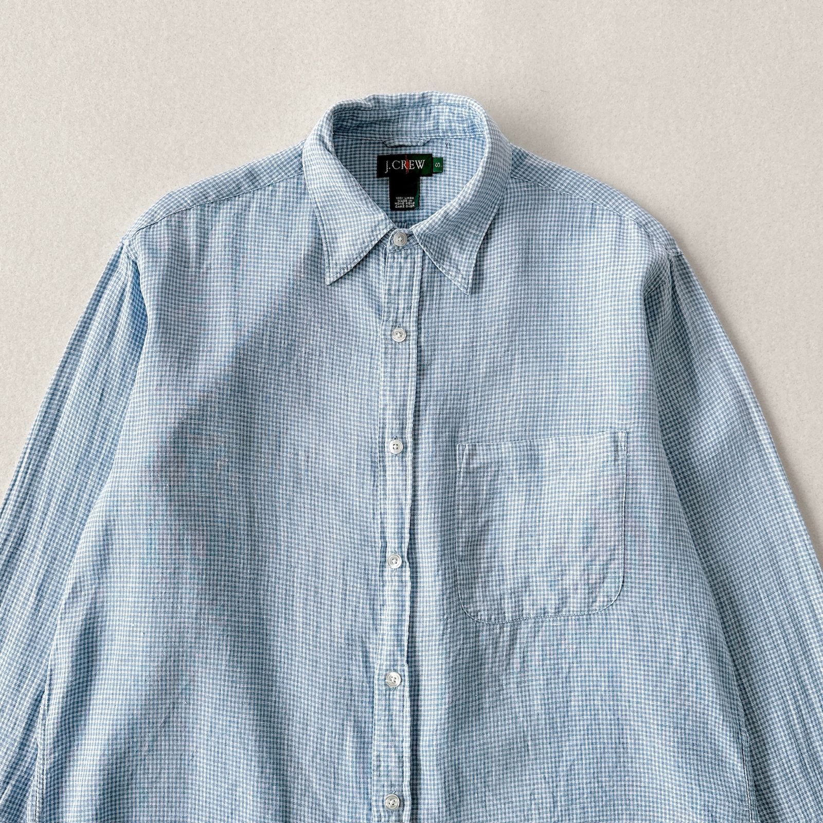 90s 巨人タグ】J.CREW リネン100% ギンガムチェックシャツ 香港製 S