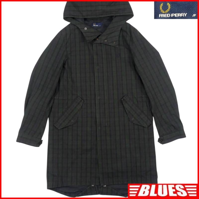 FRED PERRY フレッドペリー モッズコート S メンズ 緑 チェック 紺
