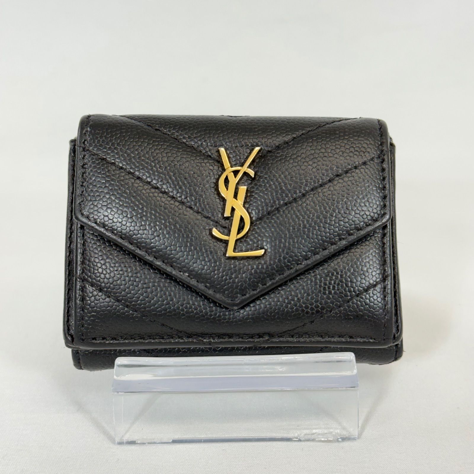 サンローラン　カサンドラ　折り財布　コンパクト　キャビアスキン　525 人気・美品】Yves Saint Laurent イヴ サンローラン キャビアスキン