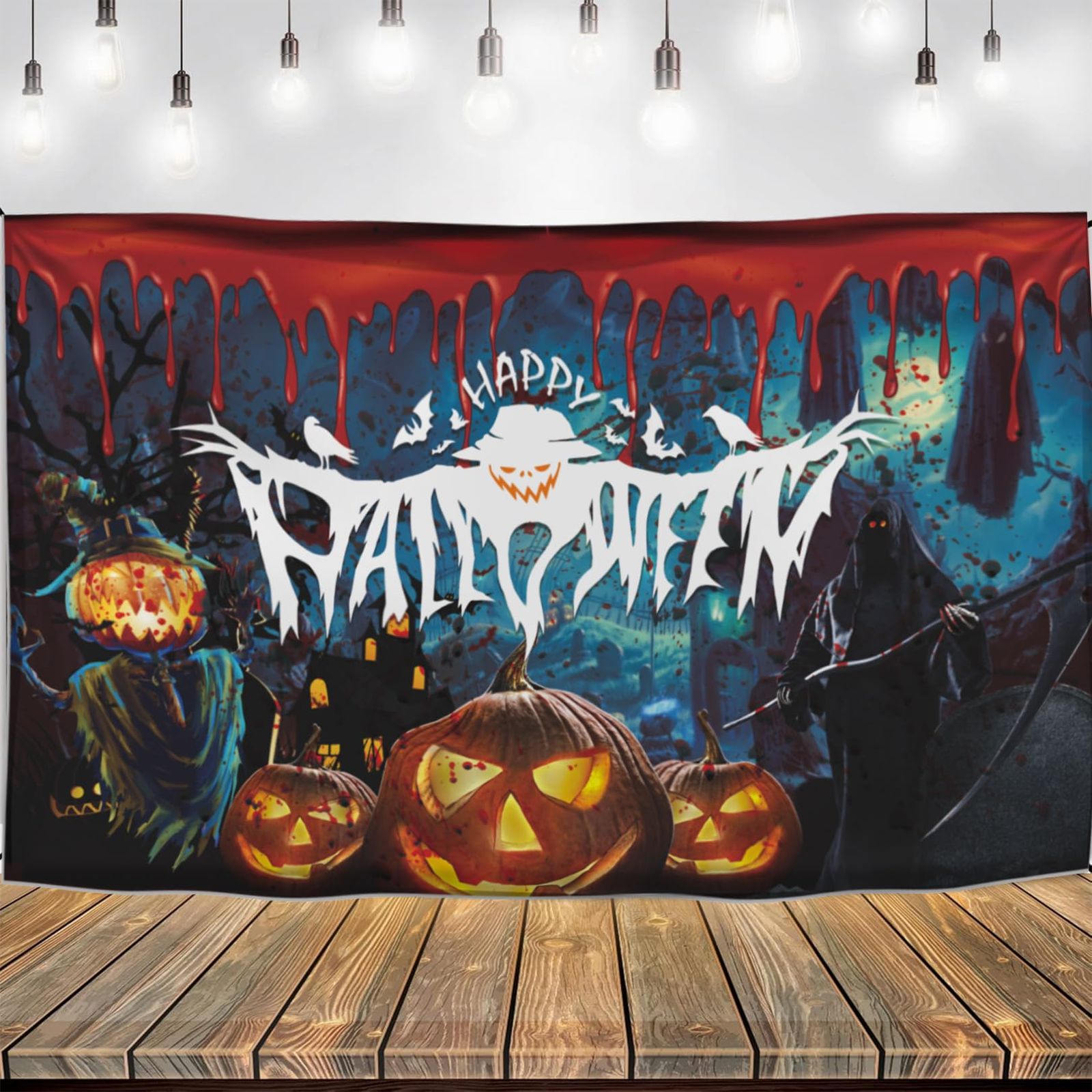 ハッピーハロウィンバナー ZEZYXUFM タペストリー 壁掛け ハロウィン用