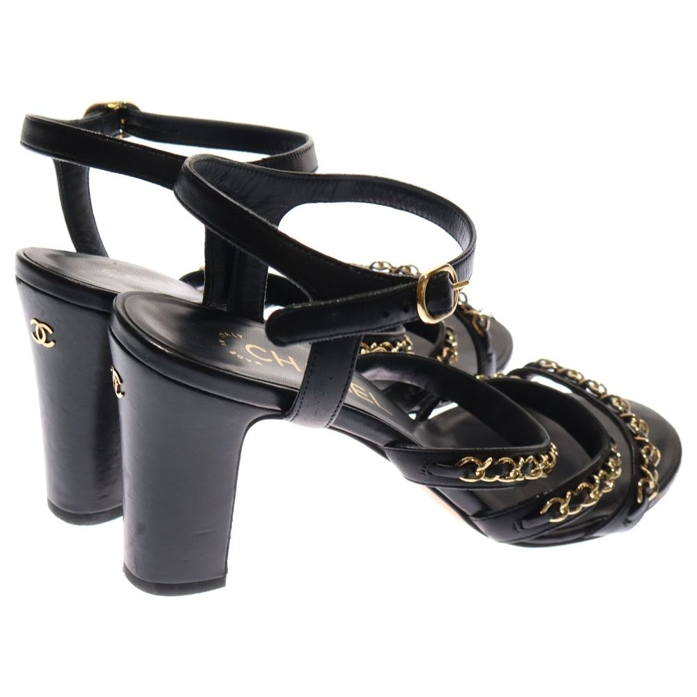 CHANEL (シャネル) ゴールドチェーン レザーハイヒール サンダル