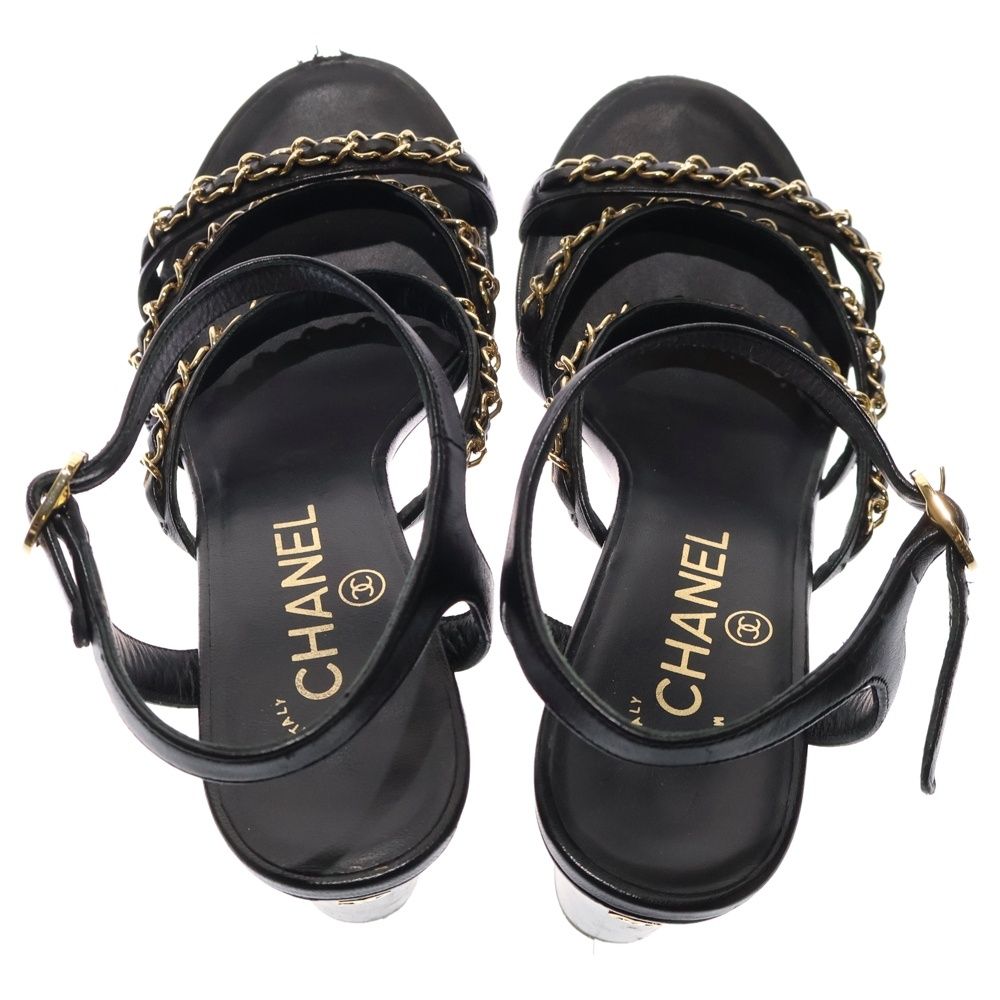 CHANEL (シャネル) ゴールドチェーン レザーハイヒール サンダル