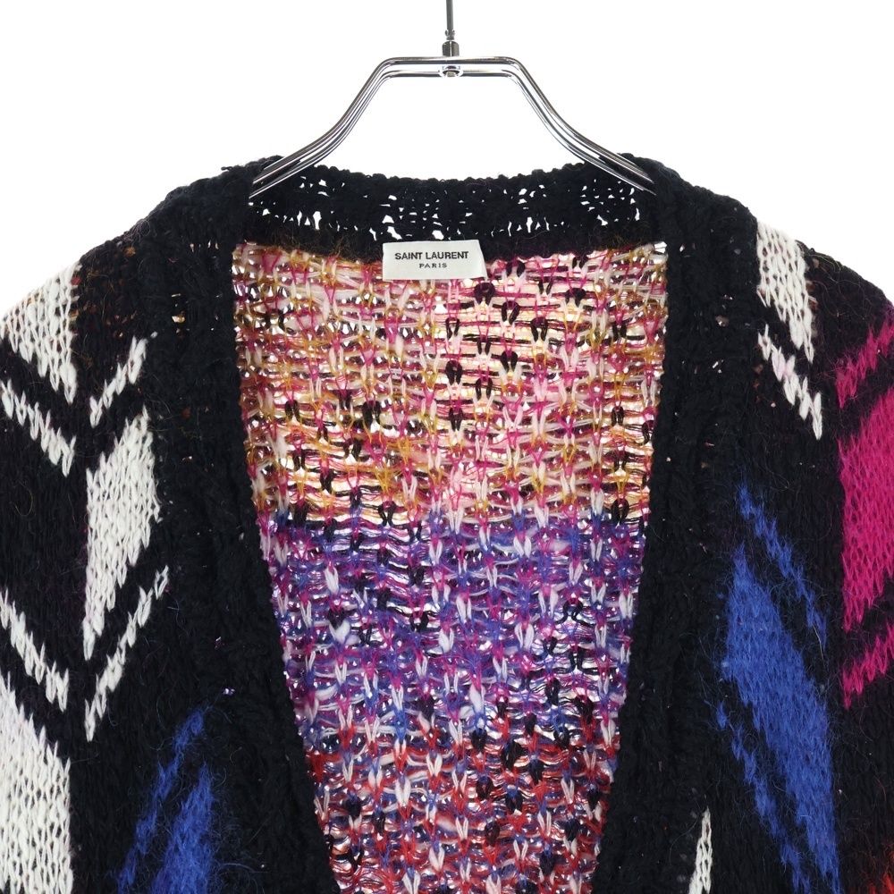 サンローランパリ モヘア混 ニットカーディガン ゼブラ柄 長袖 ピンク ブラック サンローランパリ モヘア混 ニットカーディガン ゼブラ柄 長袖 ピンク