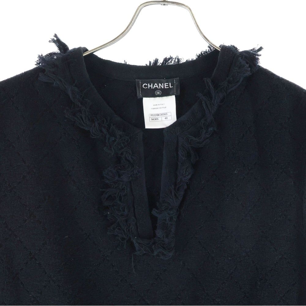 CHANEL (シャネル) ロゴ刺繍 ノースリーブニットワンピース ブラック