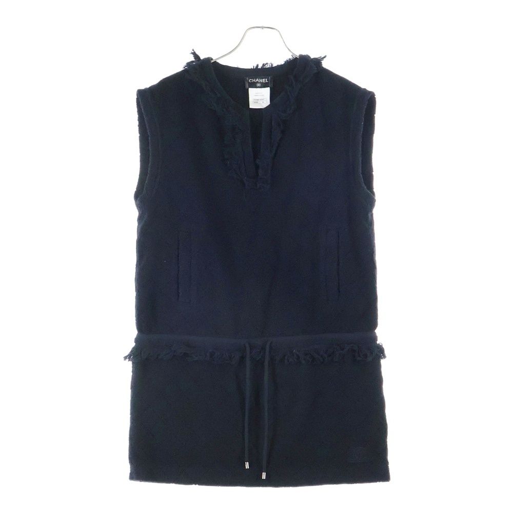 CHANEL (シャネル) ロゴ刺繍 ノースリーブニットワンピース ブラック