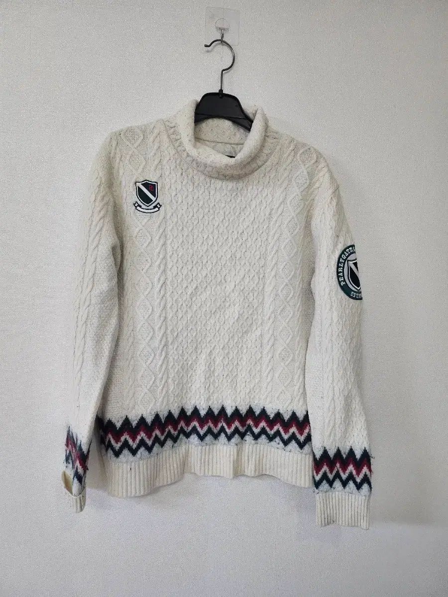 パーリーゲイツ 白 ケーブル編み タートルネック ニット 100 105