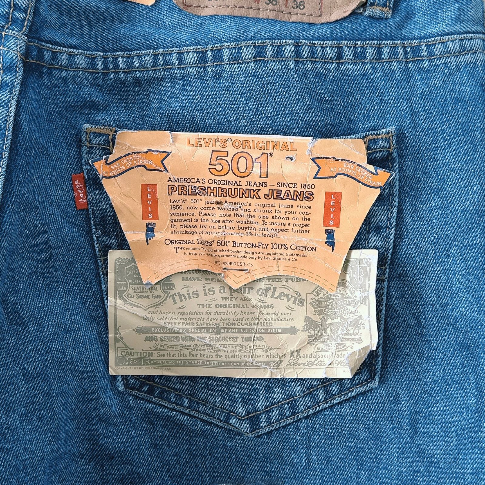 希少デッドストック】90s Levi's 501 USA製 W38 L36 1993年製 濃紺