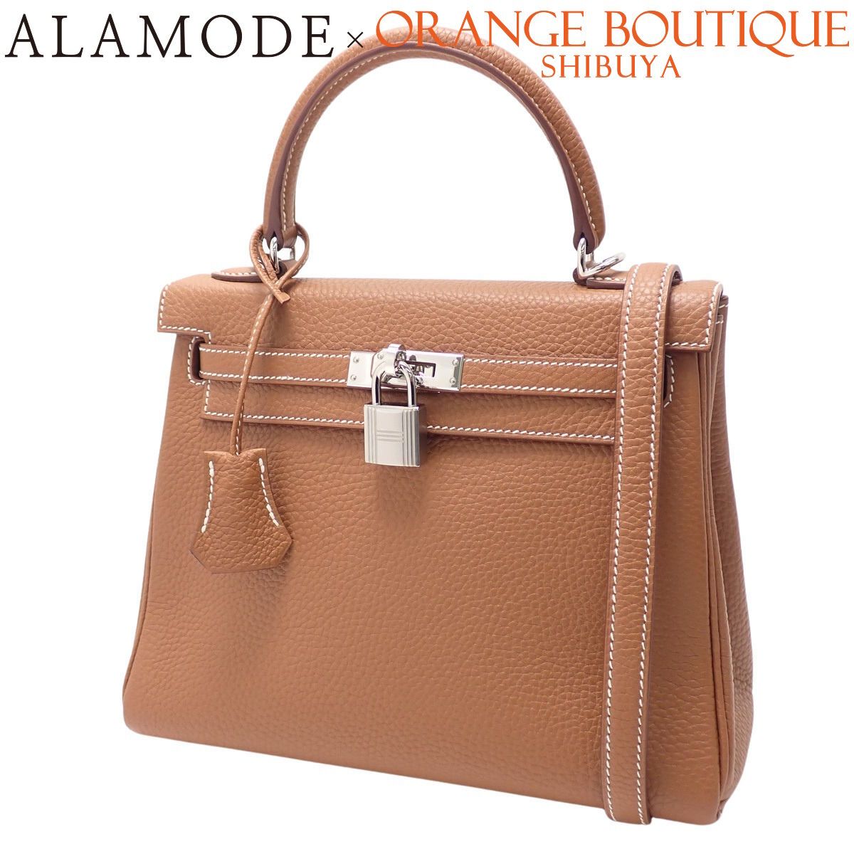 【未使用】HERMES(エルメス) ケリー25 (内縫い) ゴールド ブラウン茶 トゴ パラジウム金具 シルバー金具 B刻印 ハンドバッグ トートバッグ 2WAY 肩掛け ショルダー レディース 40802168821【アラモード】 HERMES(エルメス) ケリー25 (内縫い) ゴールド ブラウン茶 トゴ