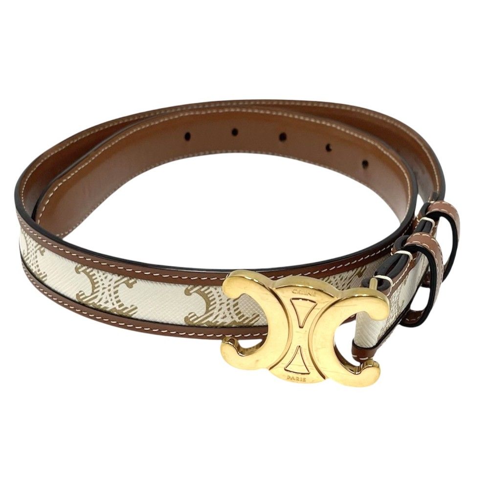 CELINE ベルト Cトリオンフ柄　総柄　キャンバス × レザー ゴールド 在庫一掃】 セリーヌ ベルト レディース トリオンフ ファッション