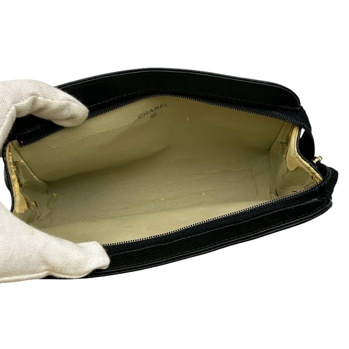 ク*︎様 シャネル(Chanel)ココマークキャビアスキンレザーポーチブラック CHANEL シャネル ココマーク キャビアスキン ポーチ ブラック 小物入れ