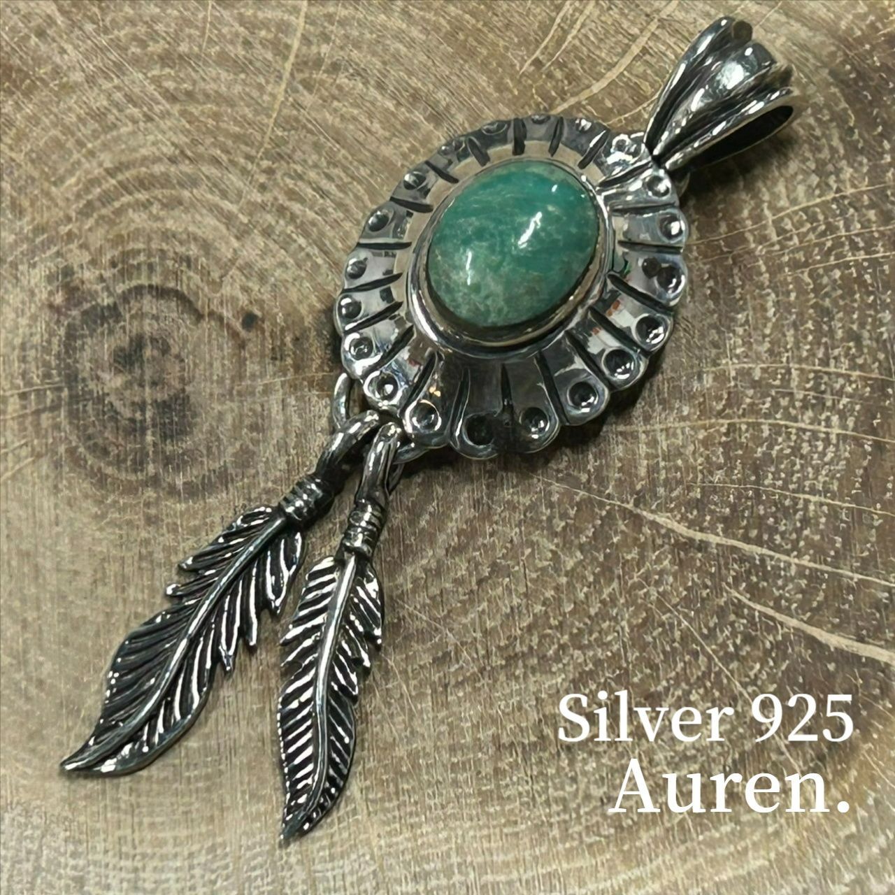 新品未使用 Silver925 希少色 ターコイズ フェザー ペンダントトップ
