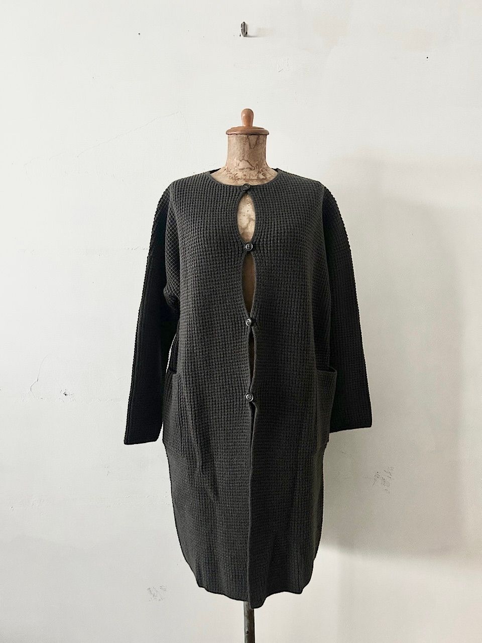 美品】evameva ウールキャメル 畦ローブ チャコールグレー サイズM