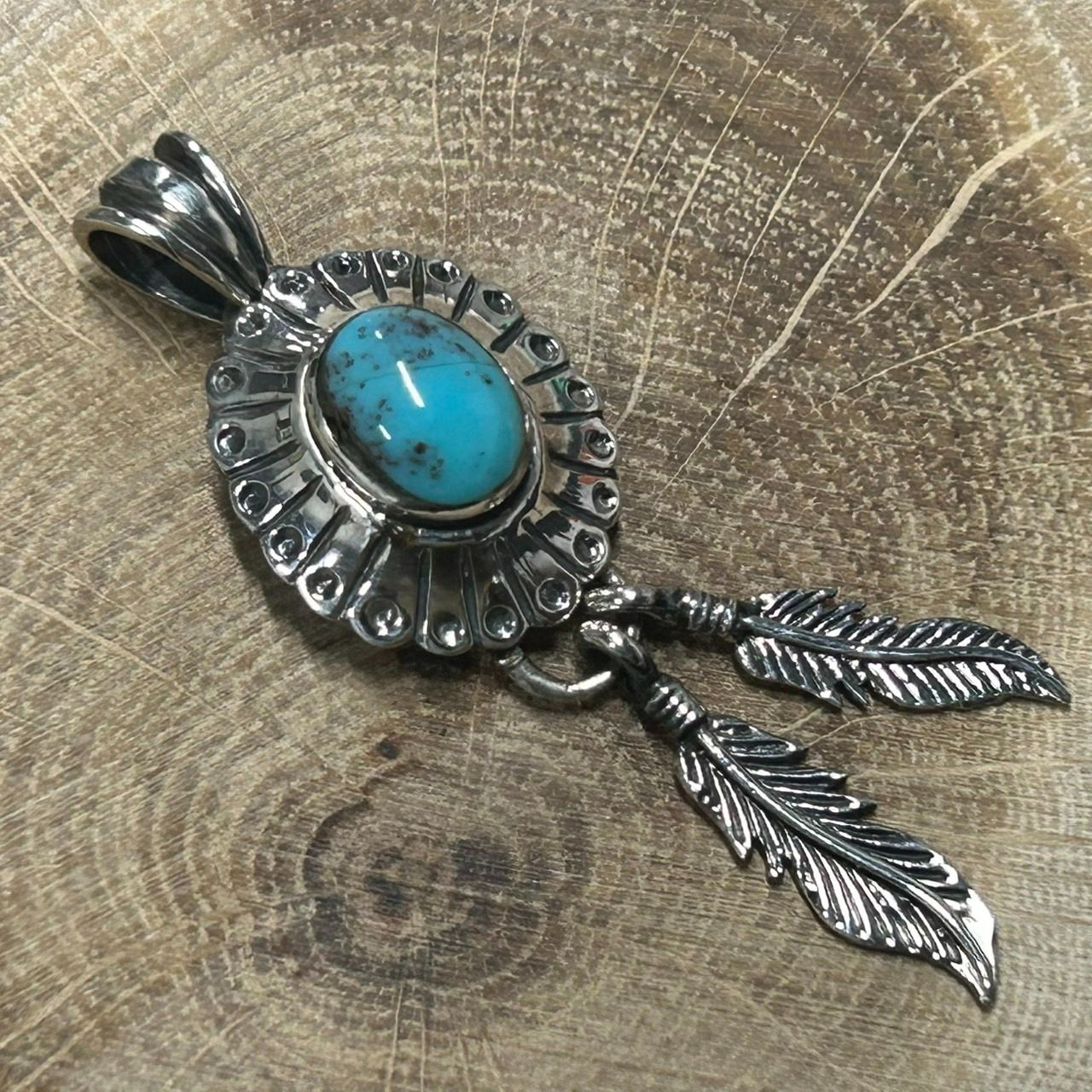 新品未使用 Silver925 ターコイズ フェザー ペンダントトップ シルバー