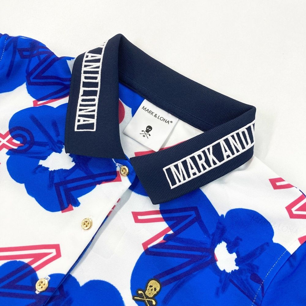 サイズ：38 MARK&LONA マークアンドロナ 半袖ポロシャツ スカル 総柄