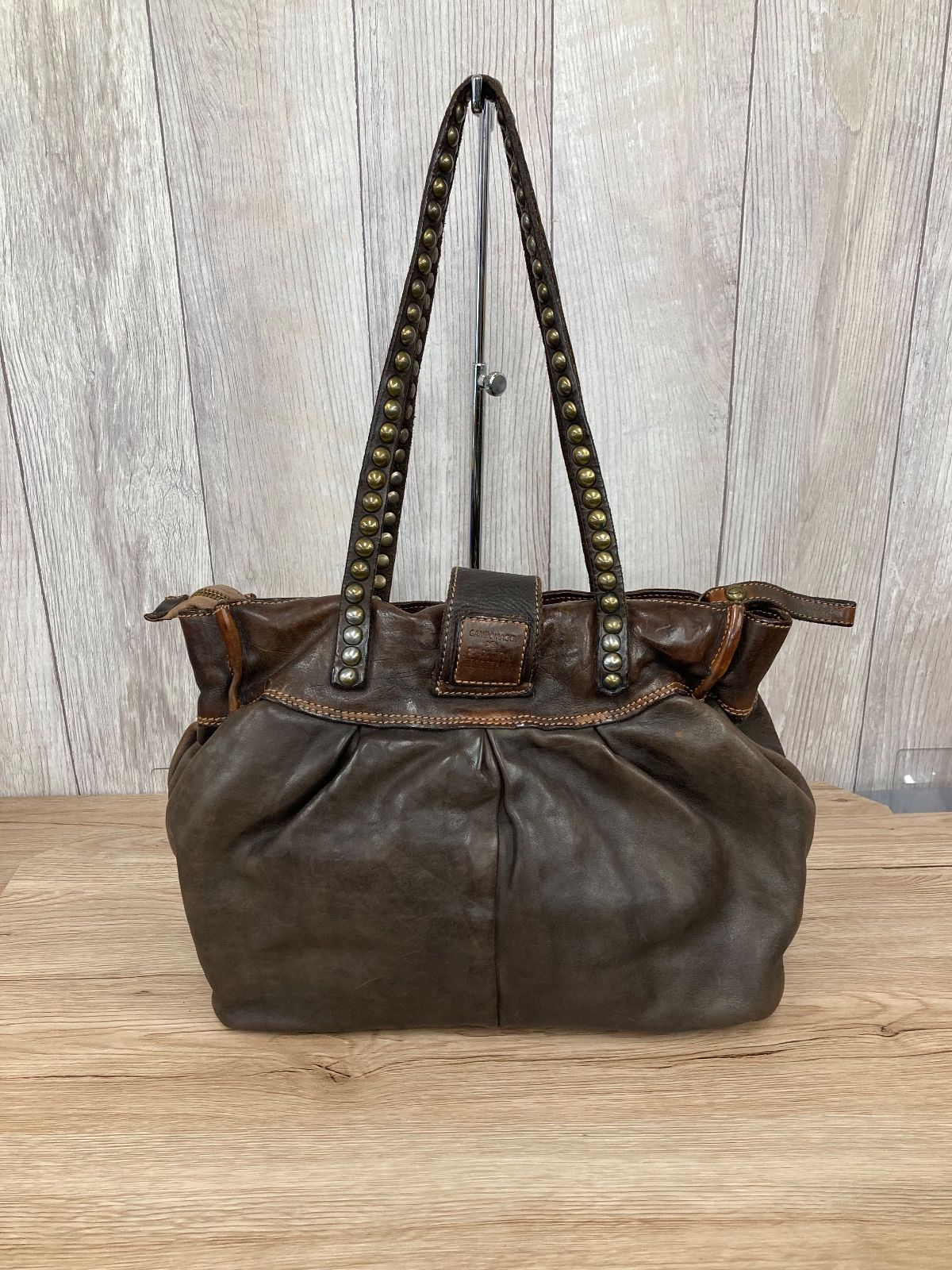 【美品】 CAMPOMAGGI　カンポマッジ　2wayトート　本革　茶×カーキ CAMPOMAGGI カンポマッジ トートバック レザー ブラウン 平塚店 衣料品