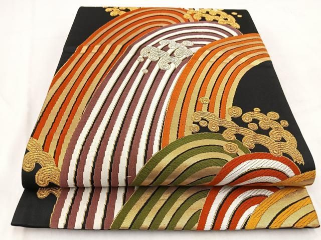 正絹 逸品 平和屋着物◎六通柄袋帯 唐織 金銀糸 金糸 六通柄袋帯 花蝶