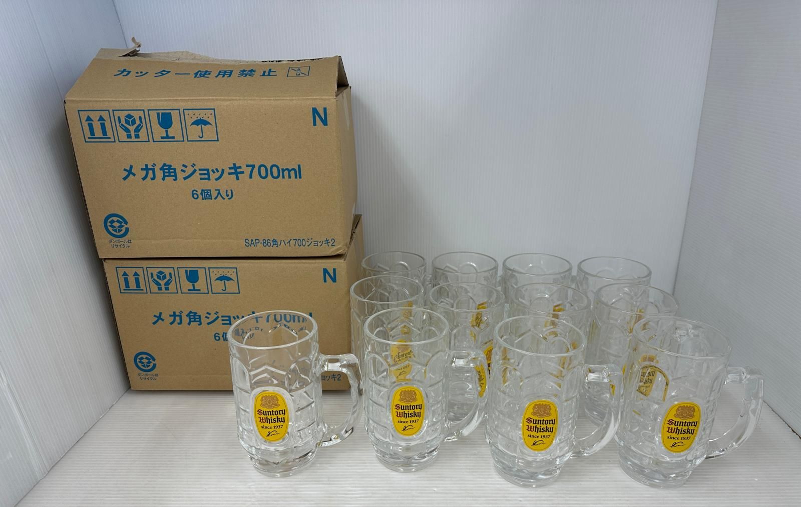 【未使用】サントリー メガ角ジョッキ 角ハイボール ジョッキ700ml 12個まとめ② (2512271)