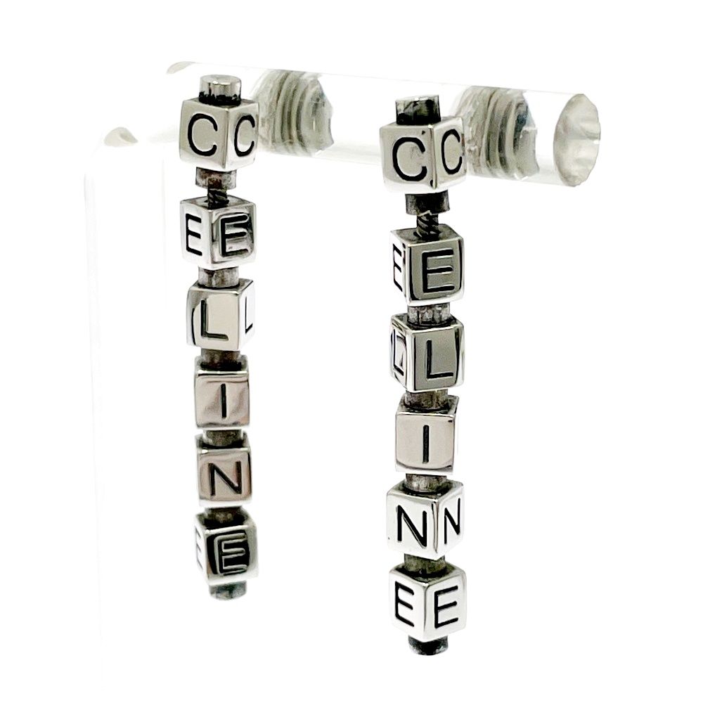 中古】CELINE セリーヌ シルバー ロゴ キューブ ピアス 9.4g 925刻印