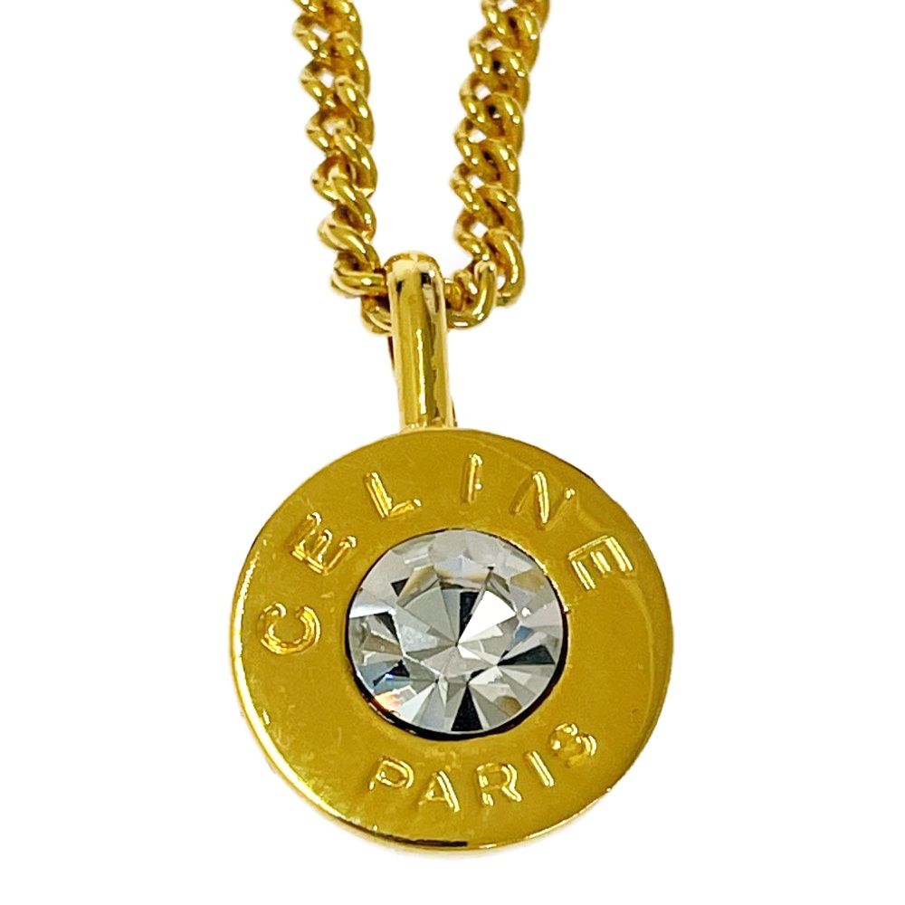 中古】CELINE セリーヌ GP ラインストーン ロゴ 92 ネックレス