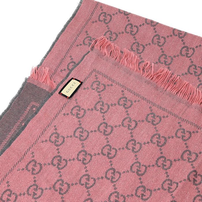 グッチ ストール ショール マフラー GGジャカード ウール ピンク