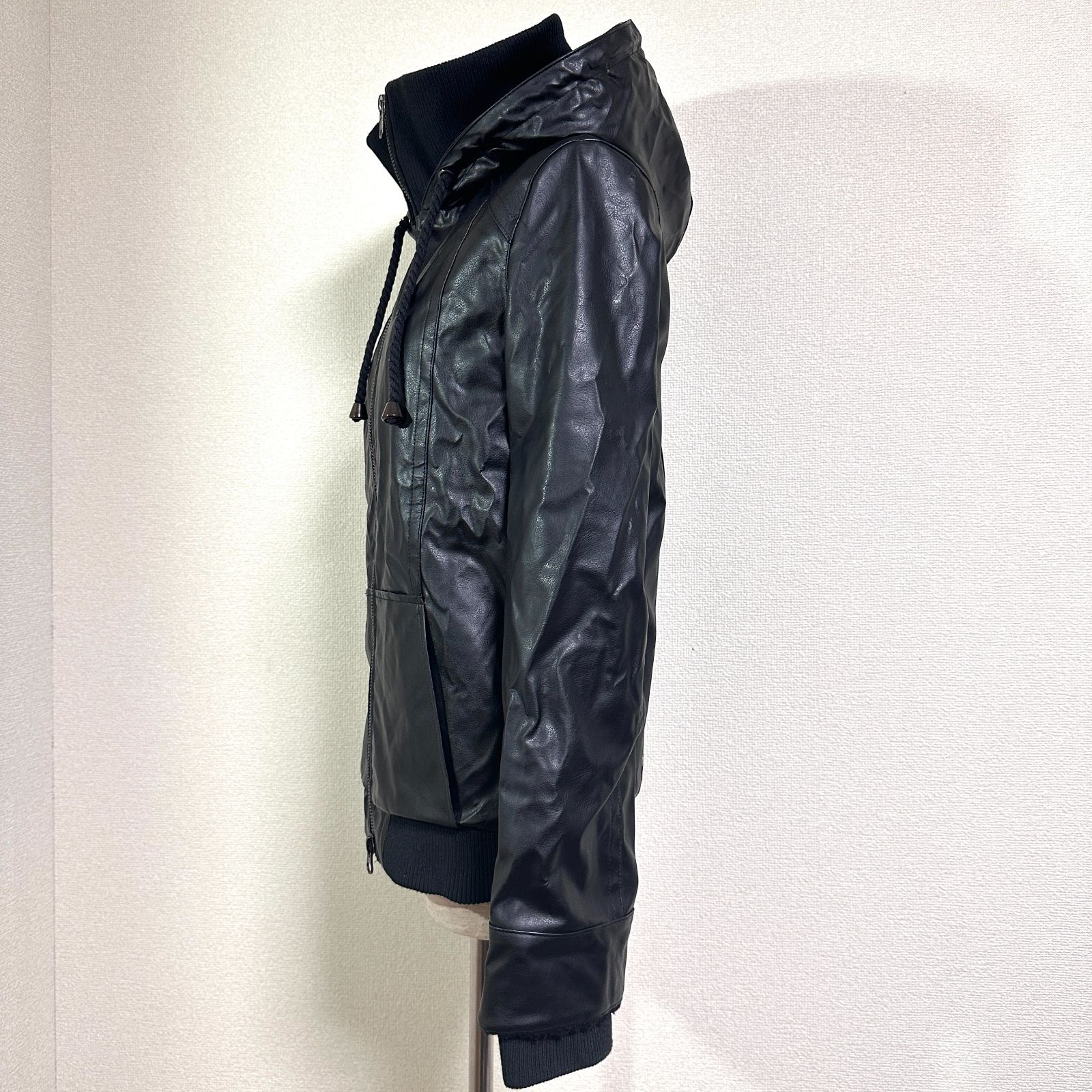 GLAD NEWS 裏ボア フェイクレザージャケット Wジップ フード付き 袖