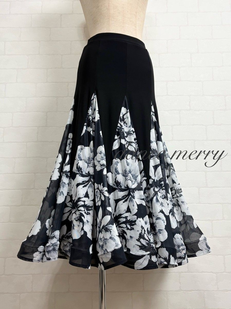 社交ダンス 黒 白 グレー スカート タンゴ パーティ 0335 ワルツ