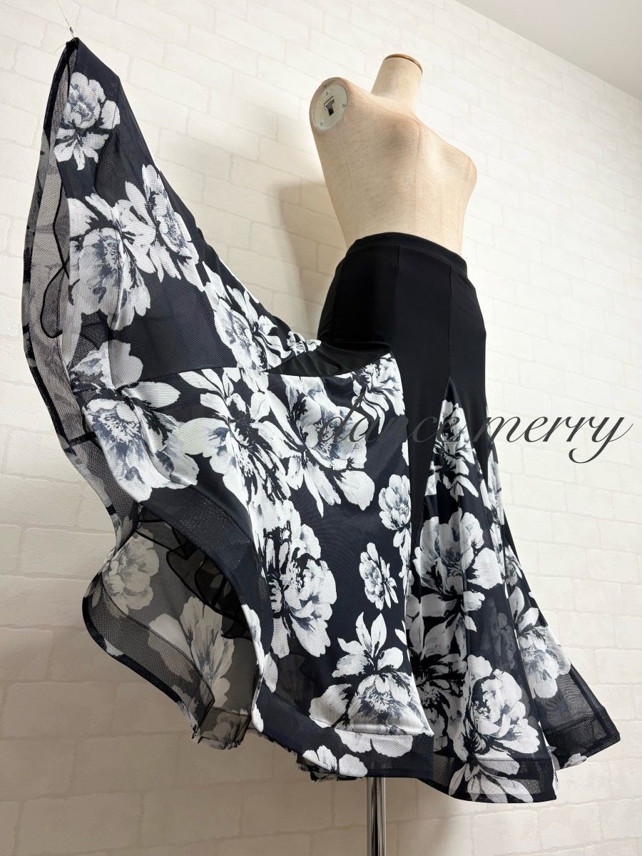 新品 社交ダンス 黒 白 グレー スカート タンゴ パーティ 0335 ワルツ