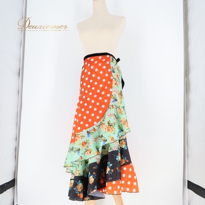 フラメンコ スカート 緑とオレンジのフリル フラメンコ スカート 緑とオレンジのフリル