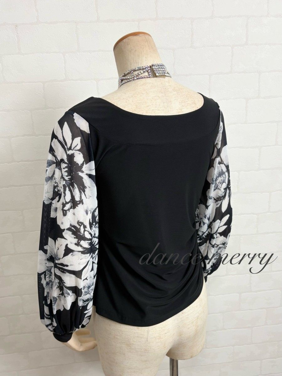 新品 社交ダンス バルーン袖 トップス 黒 白 グレー レッスン パーティ