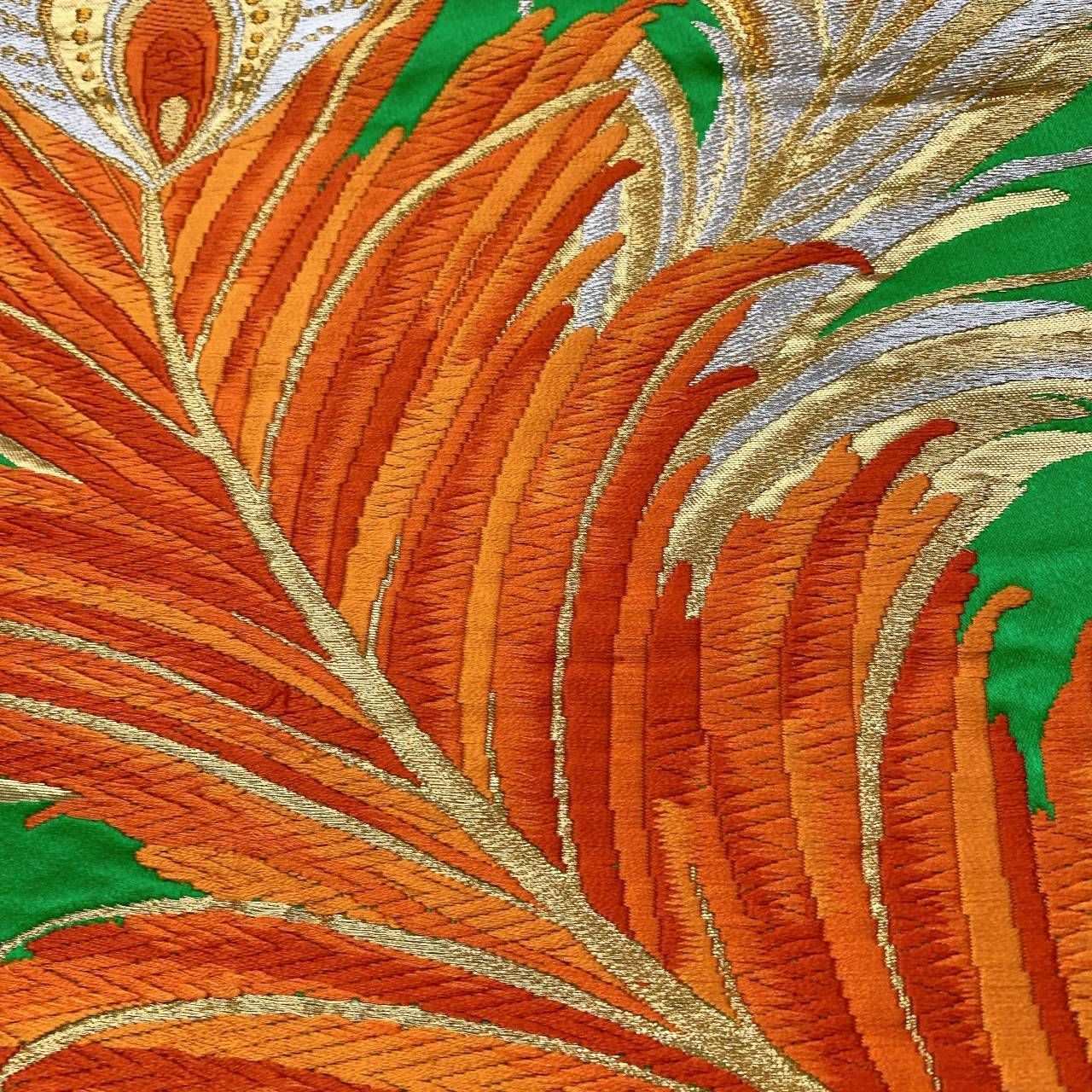 6375］袋帯 孔雀の羽根文様 刺繍 六通 正絹 着物 フォーマル - メルカリ