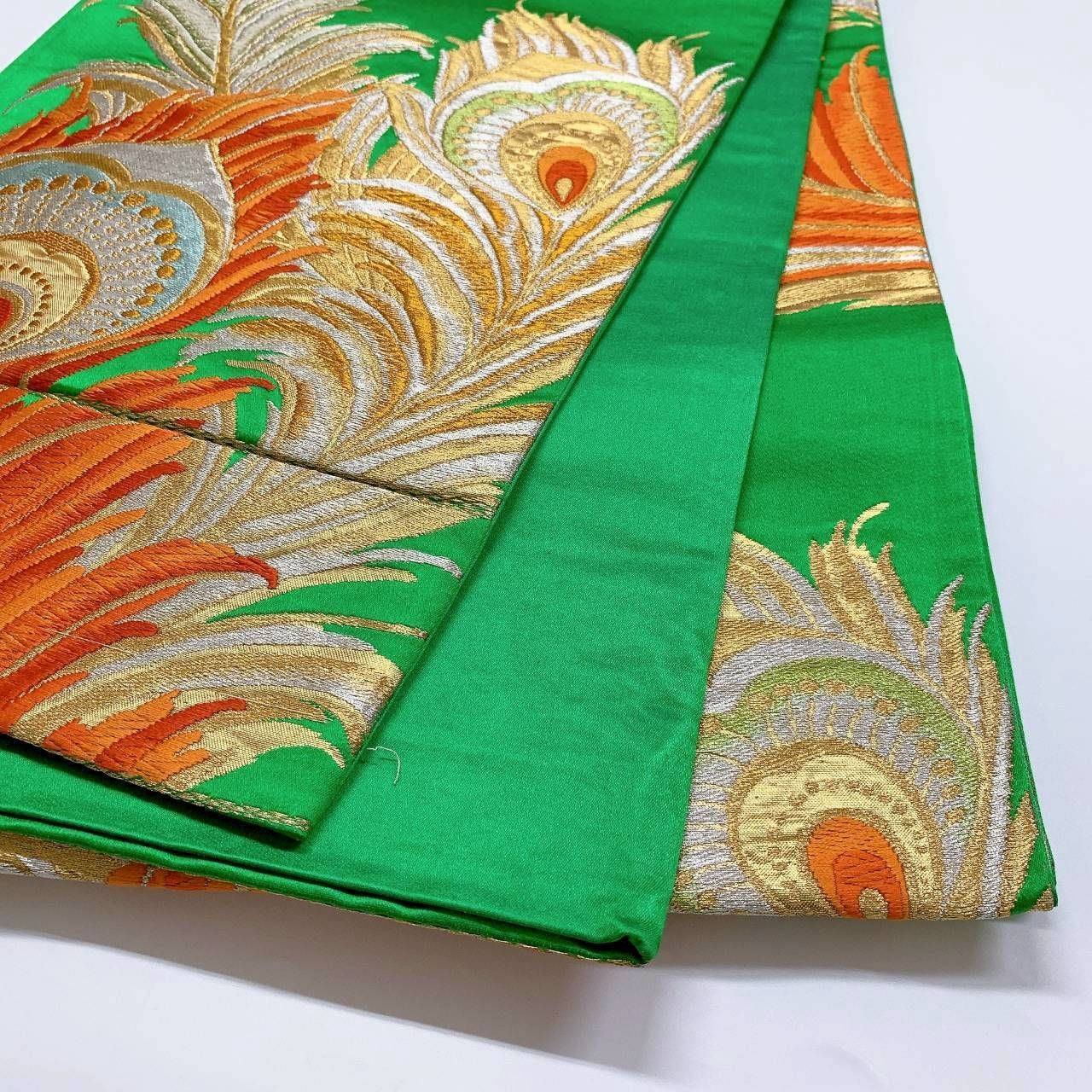 6375］袋帯 孔雀の羽根文様 刺繍 六通 正絹 着物 フォーマル - メルカリ