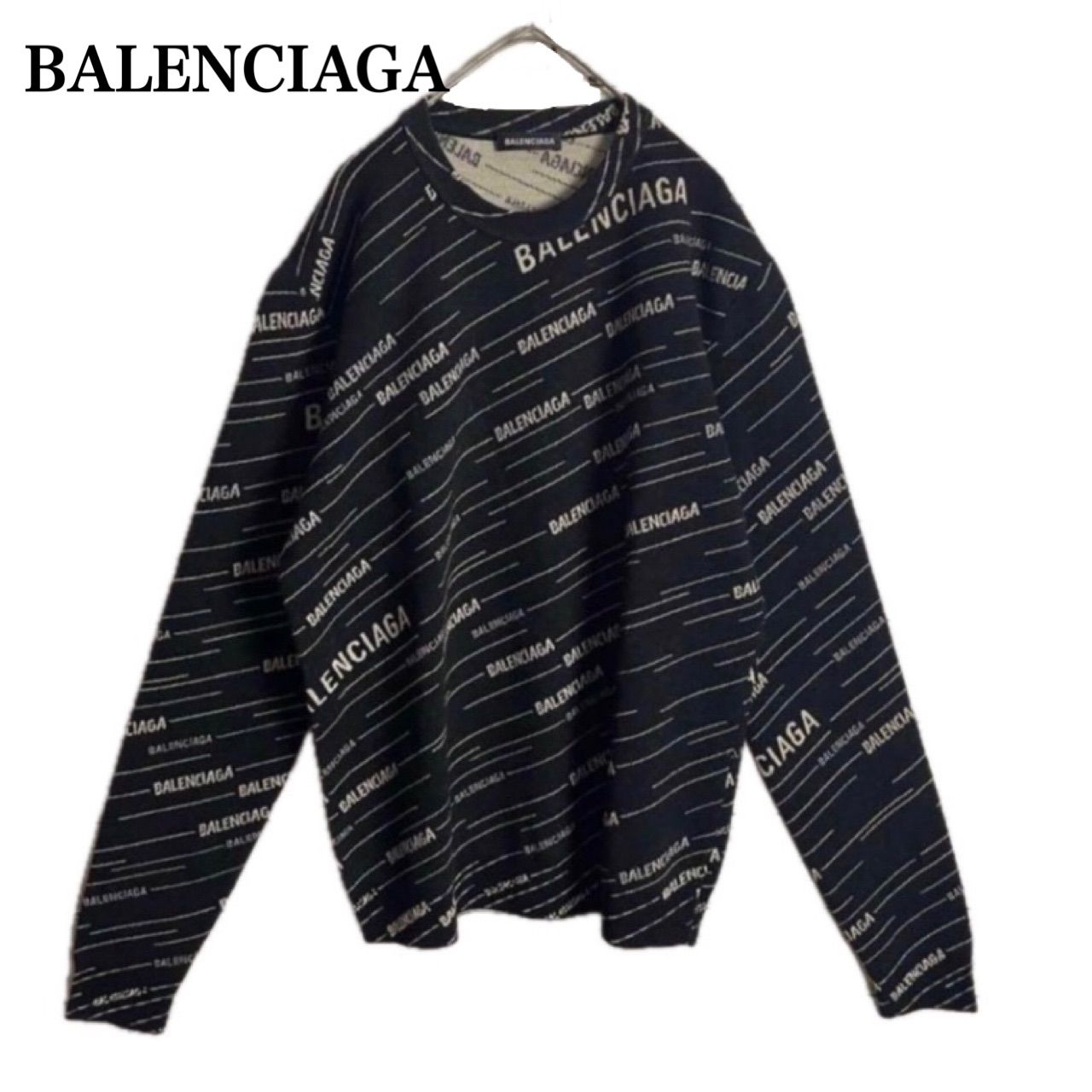 バレンシアガ BARENCIA 総柄 ロゴ ニット 即完売 ブラック 555381 