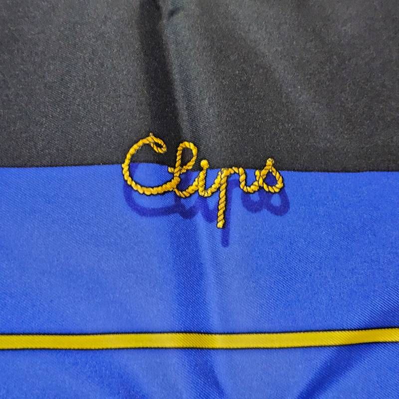 希少】エルメス カレ90 クリップス ノット柄 シルク スカーフ 青