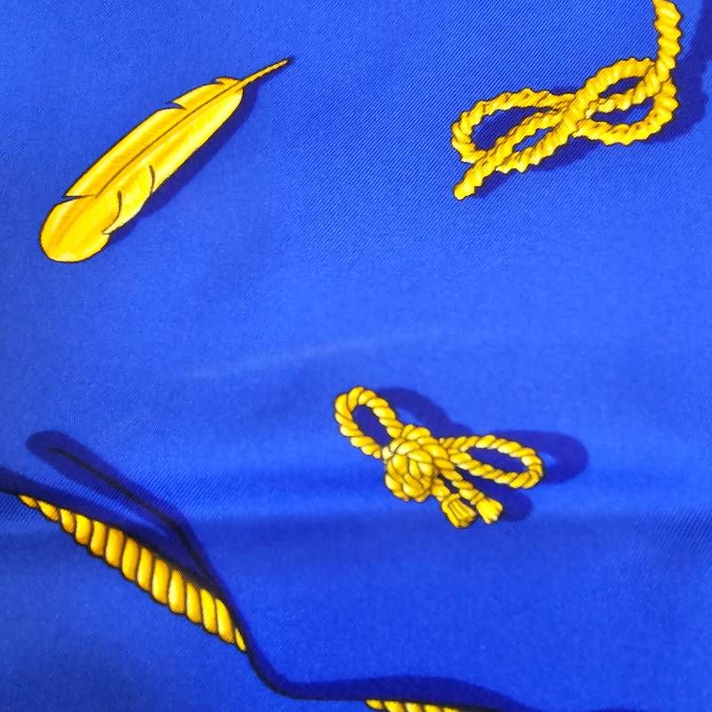 希少】エルメス カレ90 クリップス ノット柄 シルク スカーフ 青