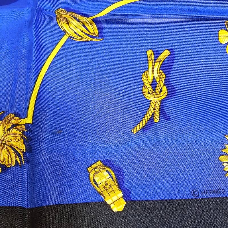 希少】エルメス カレ90 クリップス ノット柄 シルク スカーフ 青