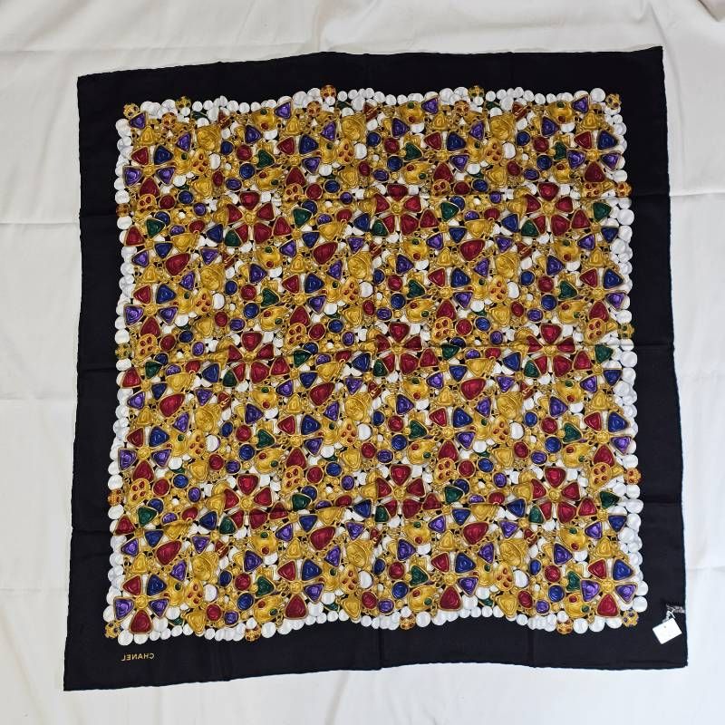 極美品】シャネル スカーフ シルク チェーン柄 黒 金 タグ付 - メルカリ