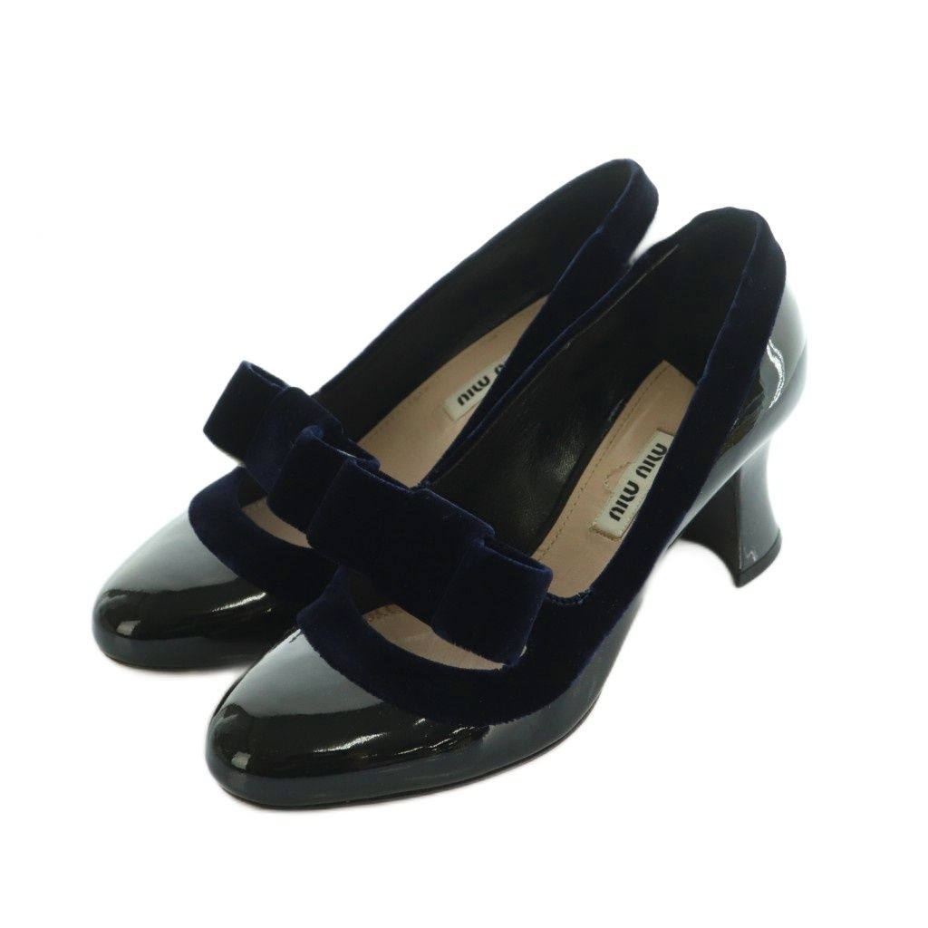ミュウミュウ miumiu パンプス チャンキーヒール リボン 35.5 22.5cm