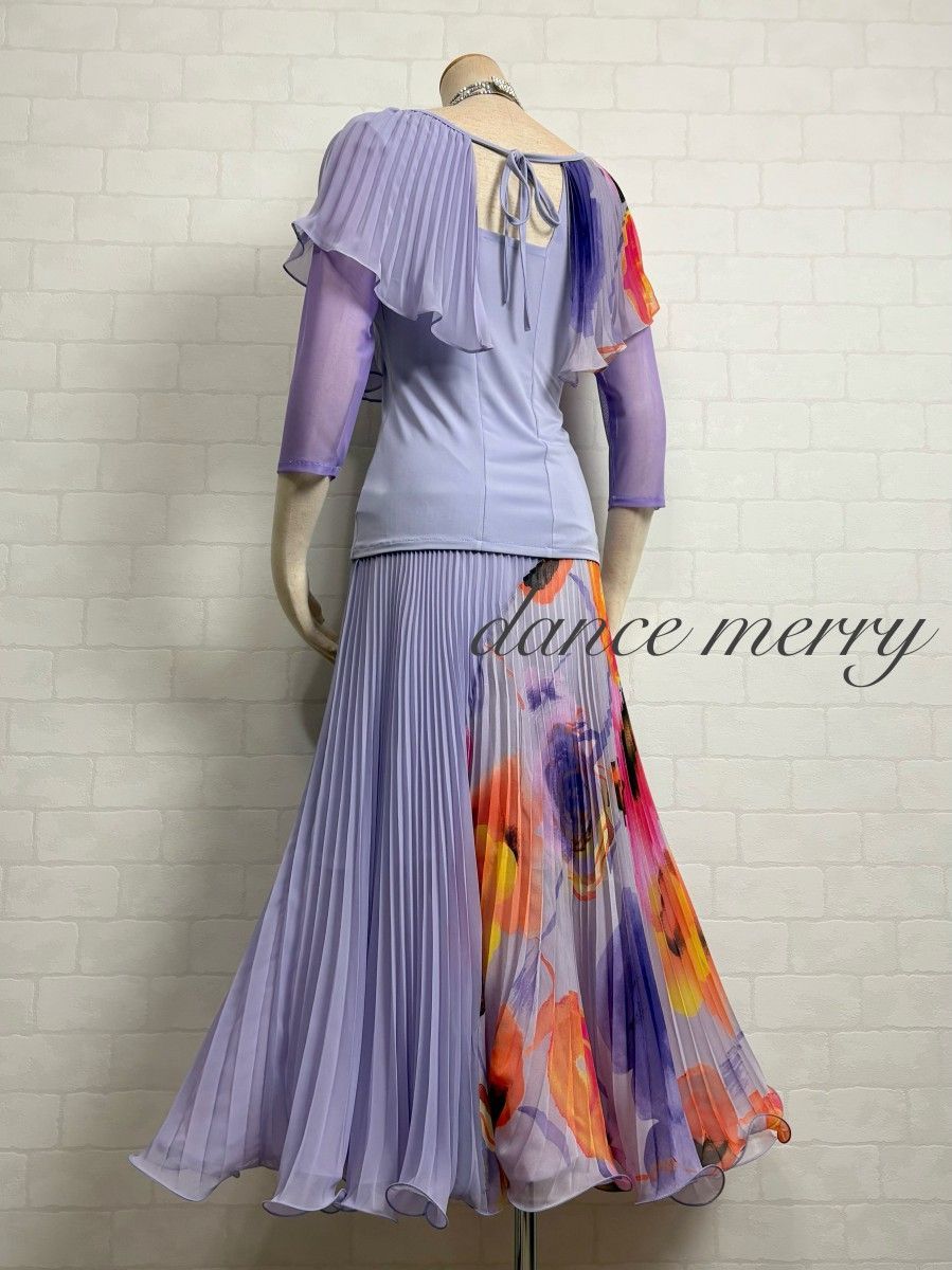 新品　社交ダンス　ラベンダー　ツーピース　セットアップ　プリーツ　1436　衣装 新品 社交ダンス ラベンダー ツーピース セットアップ プリーツ 1436