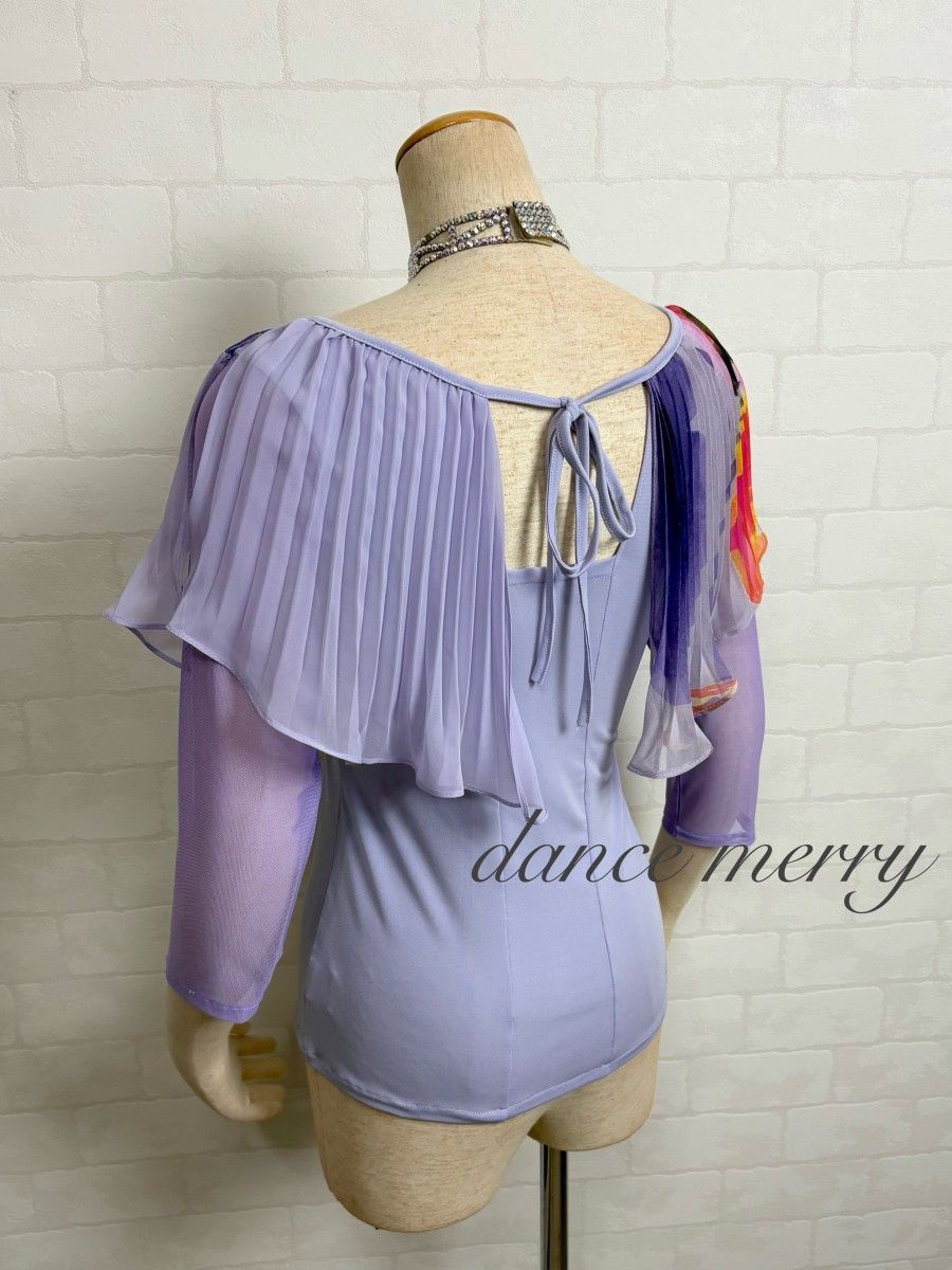 新品 社交ダンス ラベンダー ツーピース セットアップ プリーツ 1436