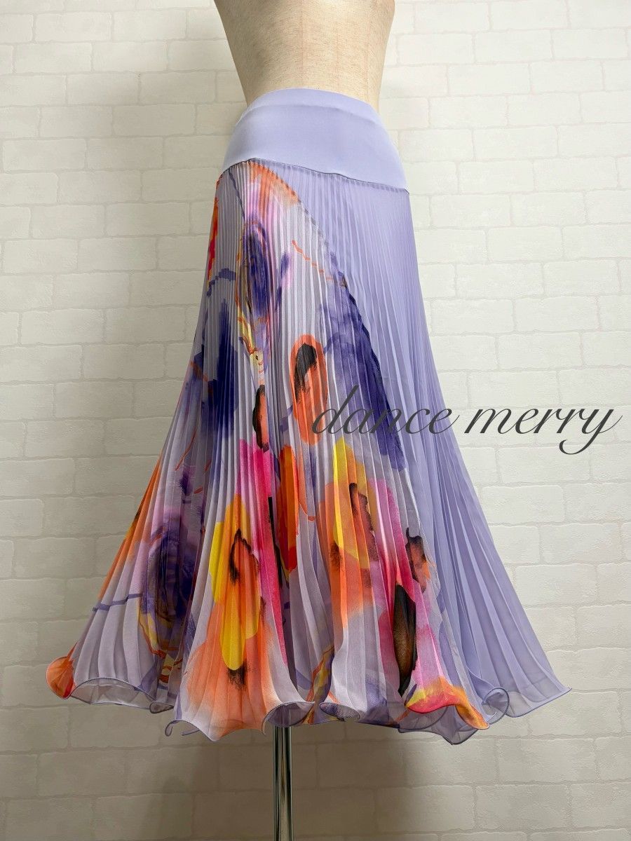 新品 社交ダンス ラベンダー ツーピース セットアップ プリーツ 1436