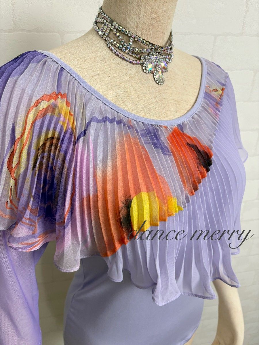 新品 社交ダンス ラベンダー ツーピース セットアップ プリーツ 1436