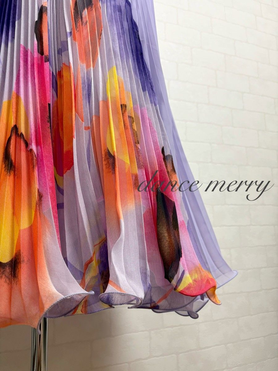 新品 社交ダンス ラベンダー ツーピース セットアップ プリーツ 1436